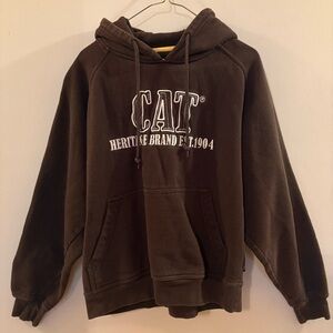Men’s caterpillar Brown Hoodie with unique embroidered letters, Sz S